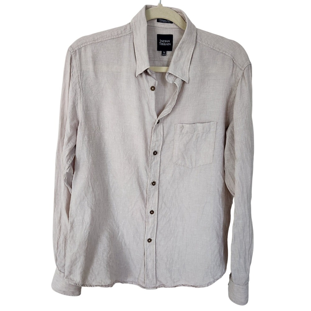 Indian Terrain Irish Button Down‎ Shirt Men's Size M Slim Fit Beige Beach